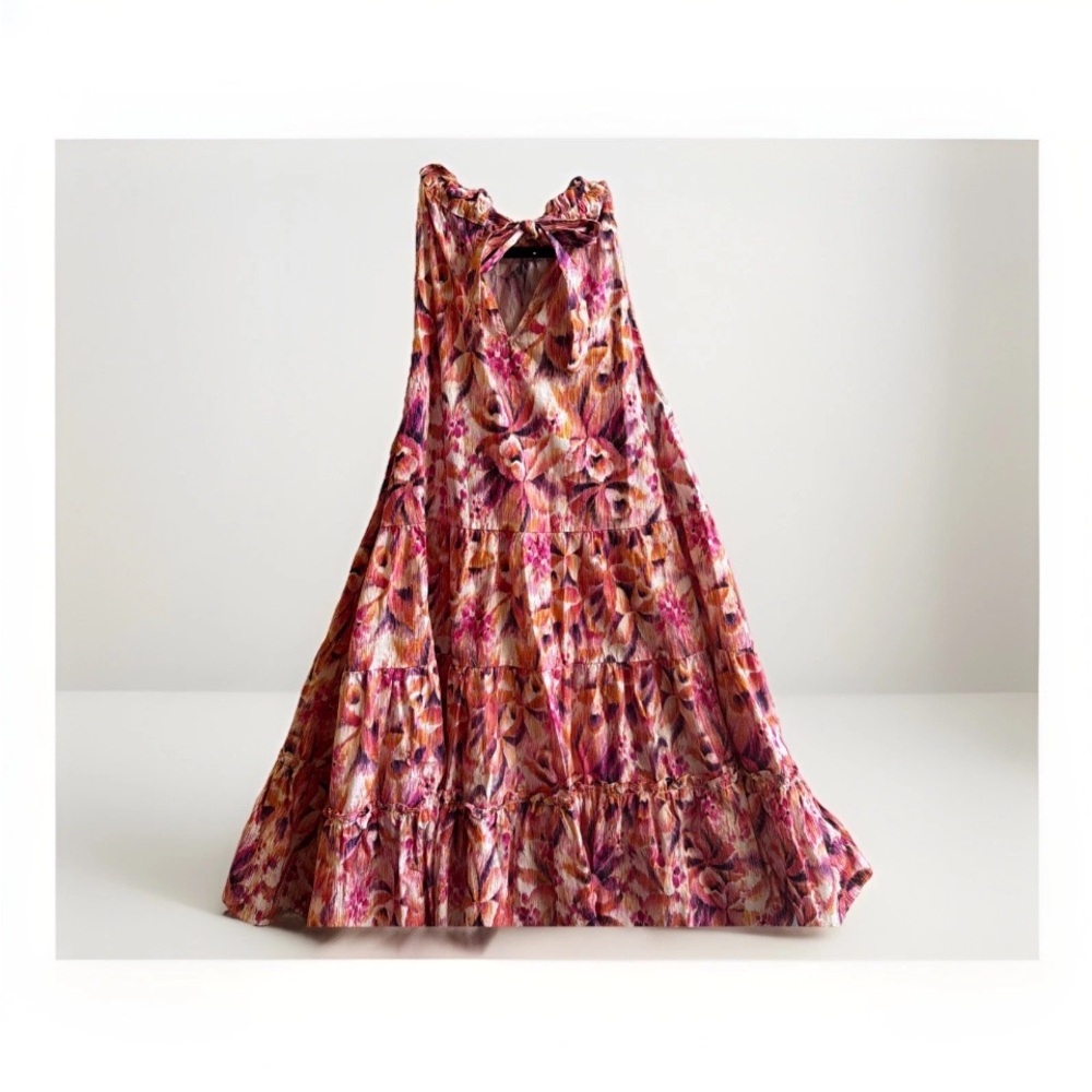 CeCe Women’s Pink Floral Mini Ruffle Tiered Flowy Halter Dress - Picture 2 of 9